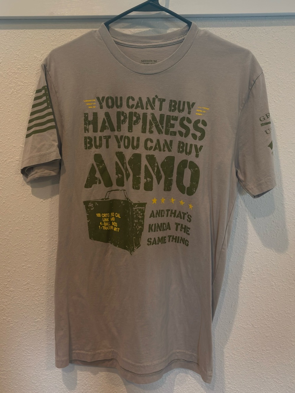 Grunt Style Gray Tee with Olive Graphic Ammo Slogan